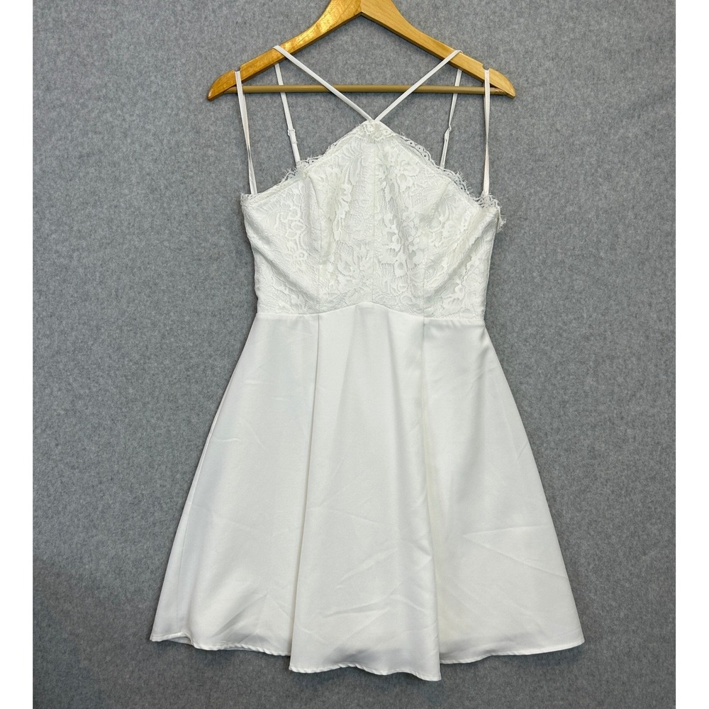 Lulus Lace Bodice Skater Dress White Halter Tank Neck Mini Bridal Cocktail Sz S
